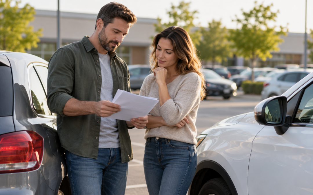 Personas revisando condiciones de un seguro de auto