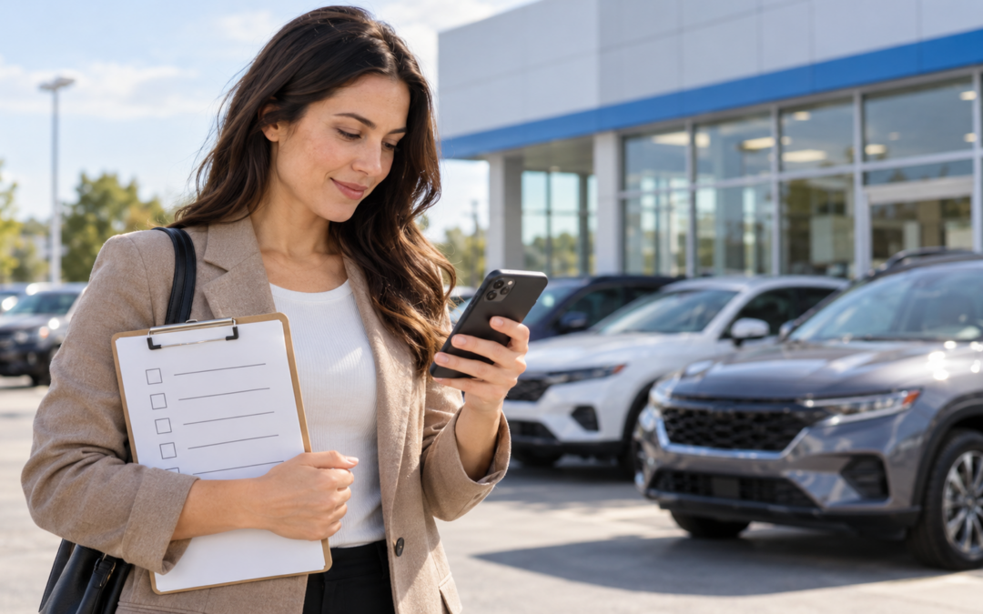 Persona verificando información de una automotora